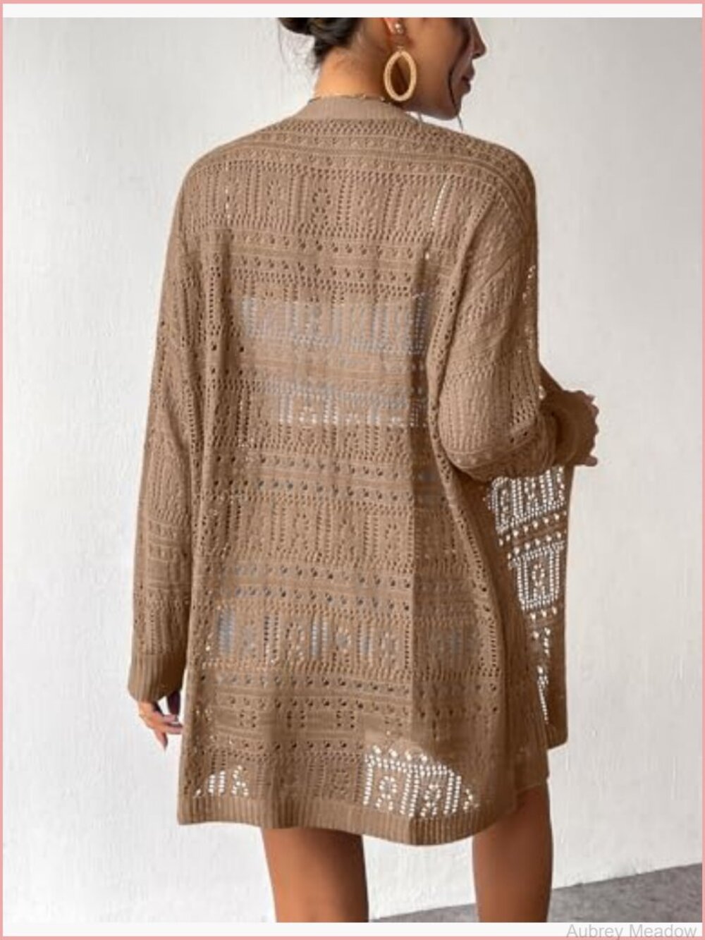 Crochet Knit Cardigan Lightweight Boho Long Sleeve Open Front - Picture 4 of 7